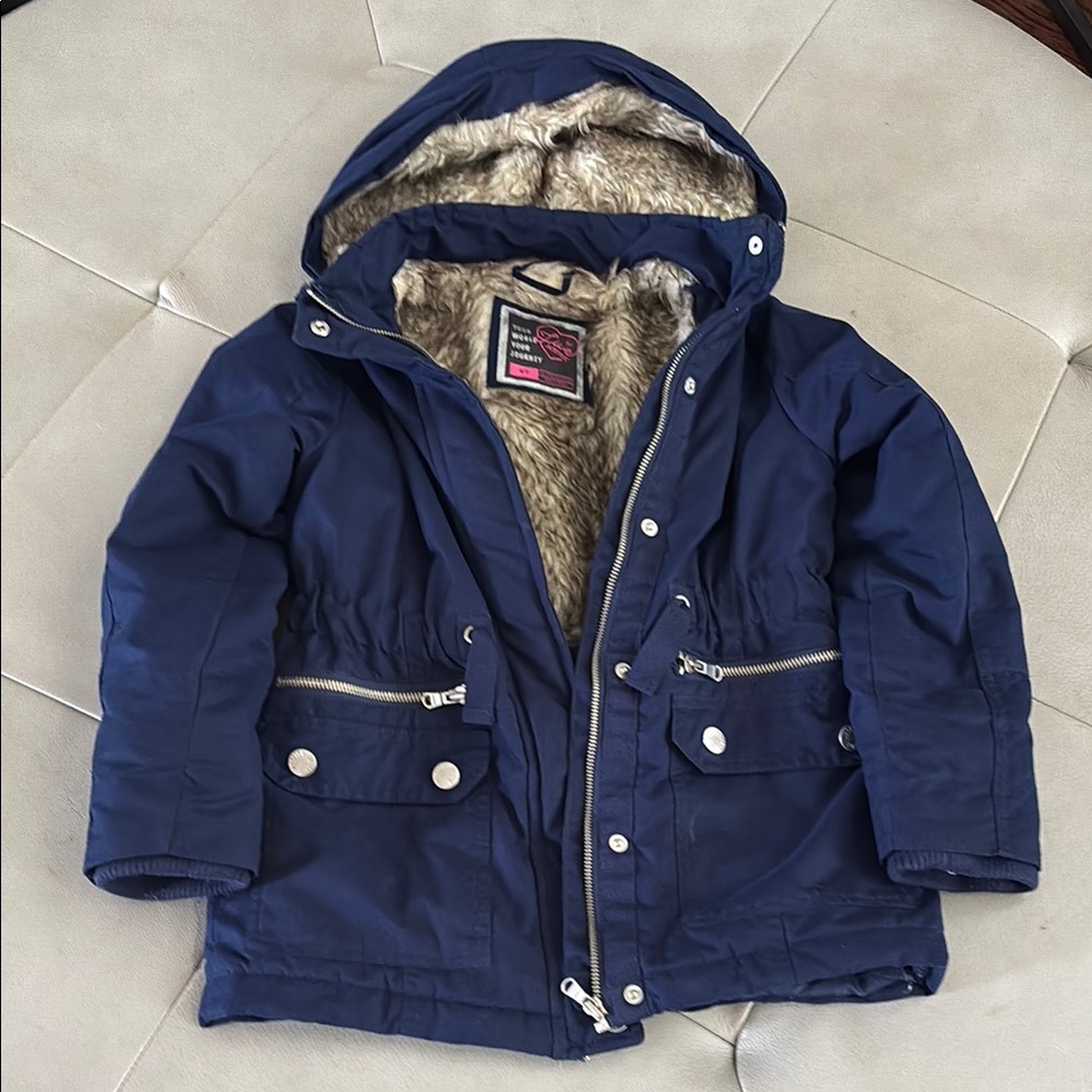 Justice Navy Blue Winter Coat with Hood and Insulation
